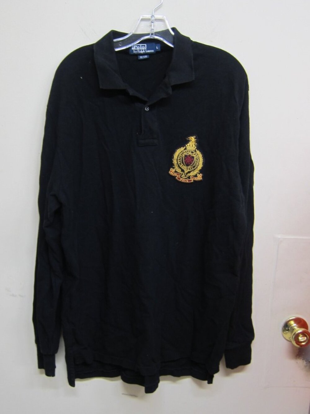 Vintage 90's Ralph Lauren Polo Heraldic Crest Men's LG. Black Long Sleeve Shirt